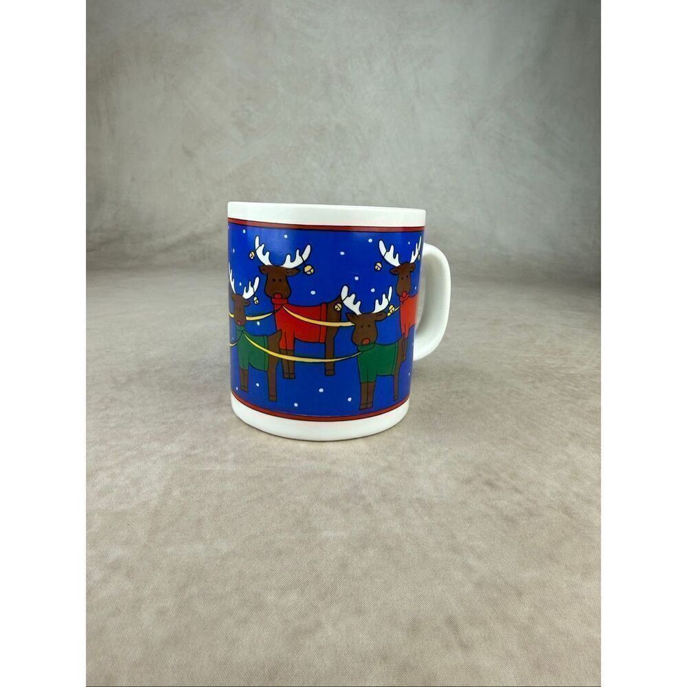 Vintage Reindeer Christmas Mug Santa Sleigh